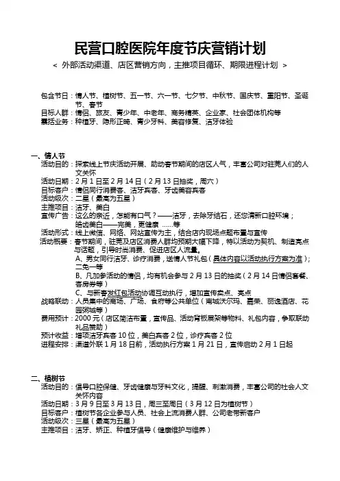 民营口腔医院年度节庆营销计划