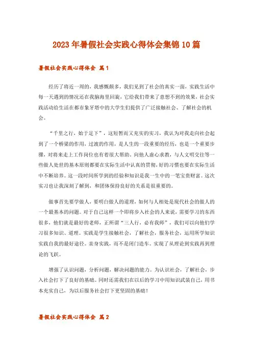 2023年暑假社会实践心得体会集锦10篇_10