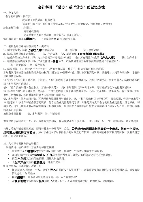 会计科目借方或贷方的记忆方法