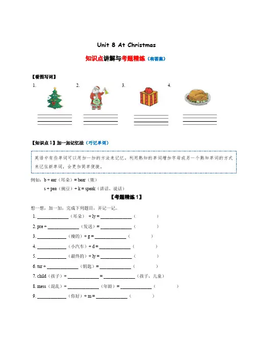 小学英语五年级上册知识梳理考点精练 Unit 8 At Christmas(译林版三起含答案)