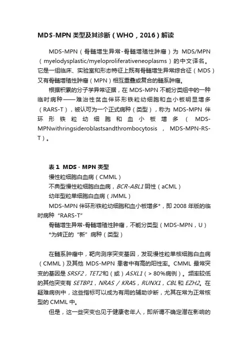 MDS-MPN类型及其诊断（WHO，2016）解读