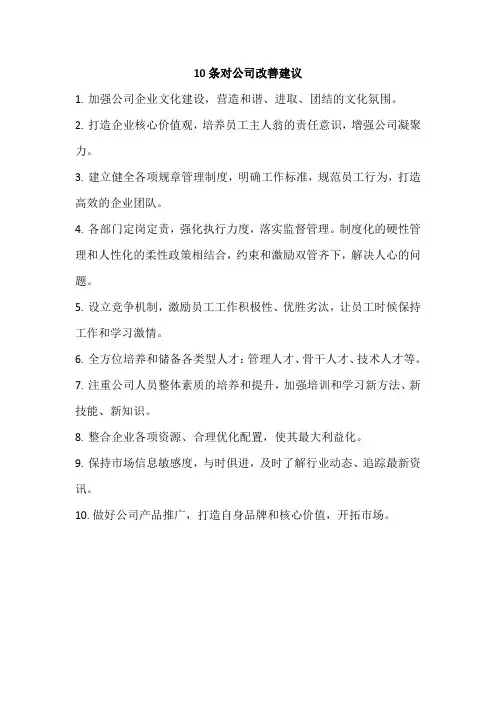 10条对公司改善建议