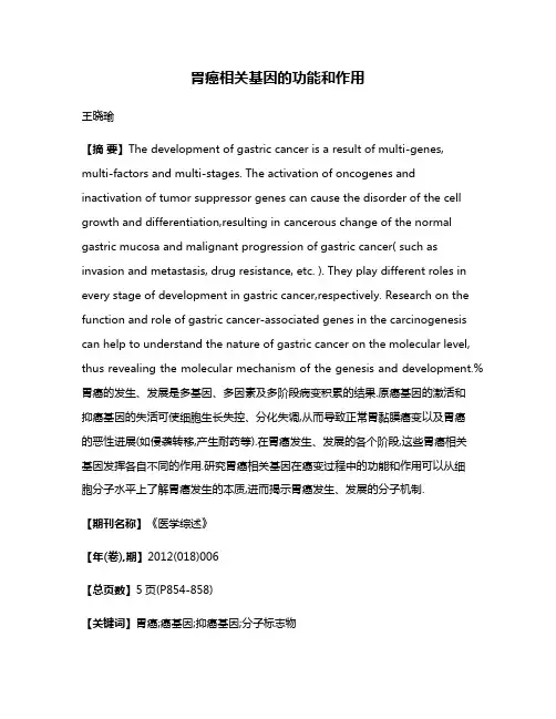 胃癌相关基因的功能和作用