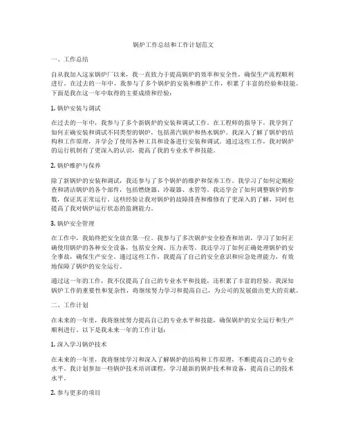 锅炉工作总结和工作计划范文