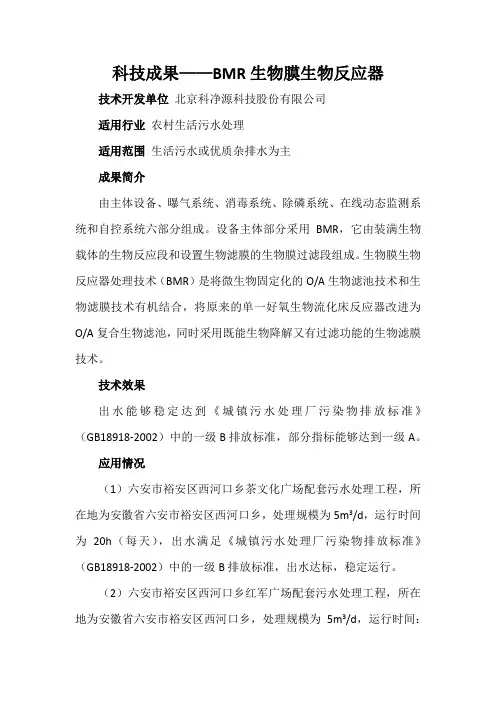 科技成果——BMR生物膜生物反应器