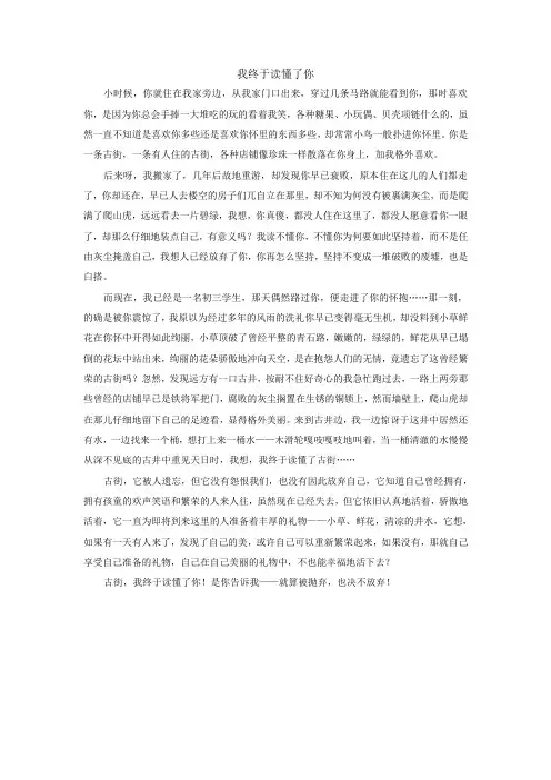 初中初三中考作文范文-我终于读懂了你——王竞蕾