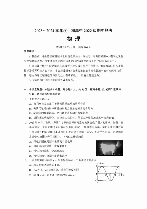 四川省成都市蓉城名校联盟2023-2024学年高二上学期期中联考试题 物理 含答案