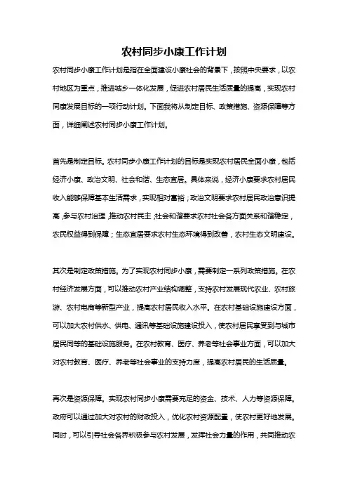 农村同步小康工作计划
