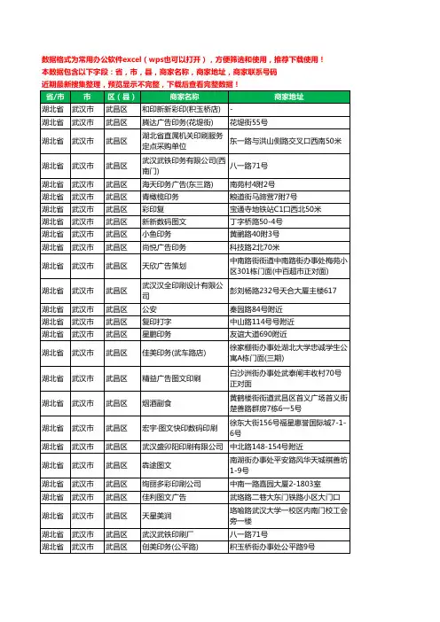 2020新版湖北省武汉市武昌区印刷工商企业公司商家名录名单黄页联系电话号码地址大全85家