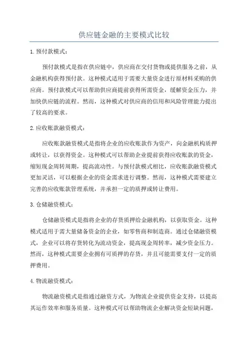 供应链金融的主要模式比较