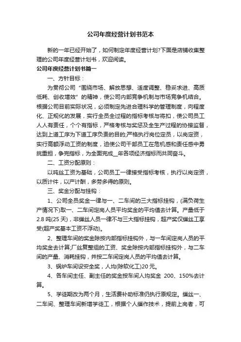 公司年度经营计划书范本