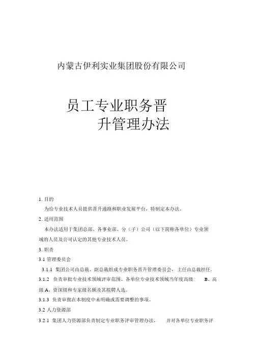 伊利集团员工专业职务晋升管理办法