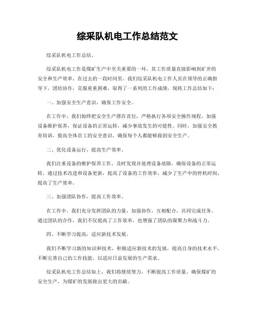 综采队机电工作总结范文