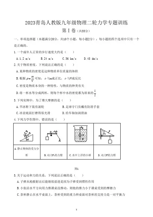 2023年山东省青岛市中考物理二轮力学专题模拟练习