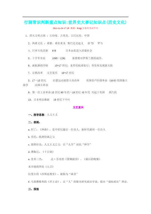 行测常识判断重点知识世界史大事记知识点(历史文化)