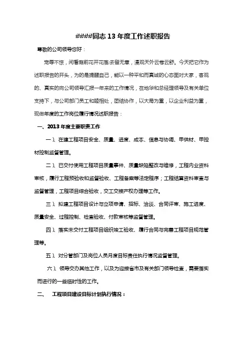 寒含同志2013年度述职报告