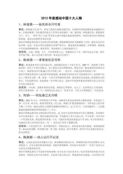 2012年度感动中国十大人物