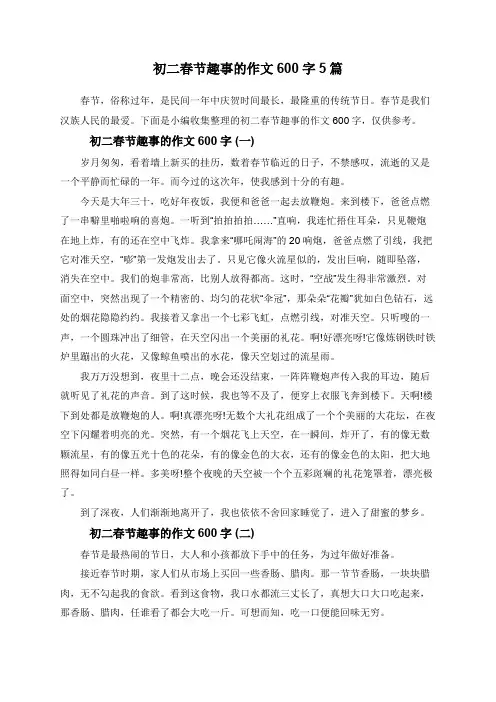 初二春节趣事的作文600字5篇