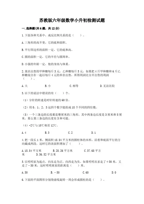 苏教版六年级数学小升初检测试题及答案【基础+提升】