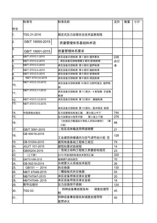 压力容器标准目录总汇(1)