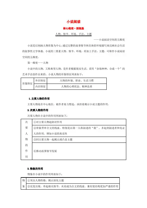 2020年高考语文一轮复习(核心梳理 固根基)1.3.1.1小说阅读 新人教版