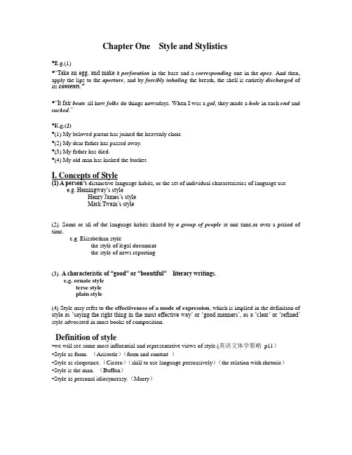 Chapter One Style and Stylistics