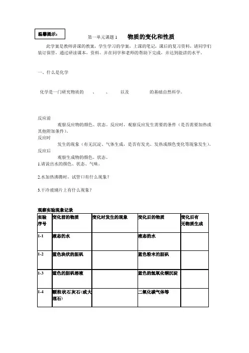 1.1 物质的变化和性质 学案