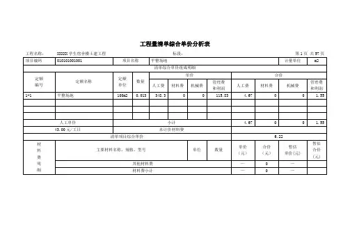学生宿舍楼工程量清单综合单价分析表-土建表