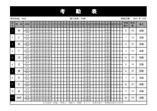 excel员工考勤表模板