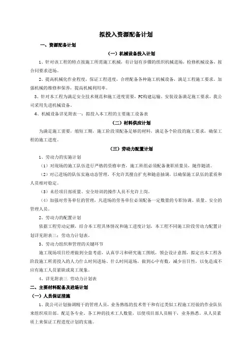 拟投入资源配备计划