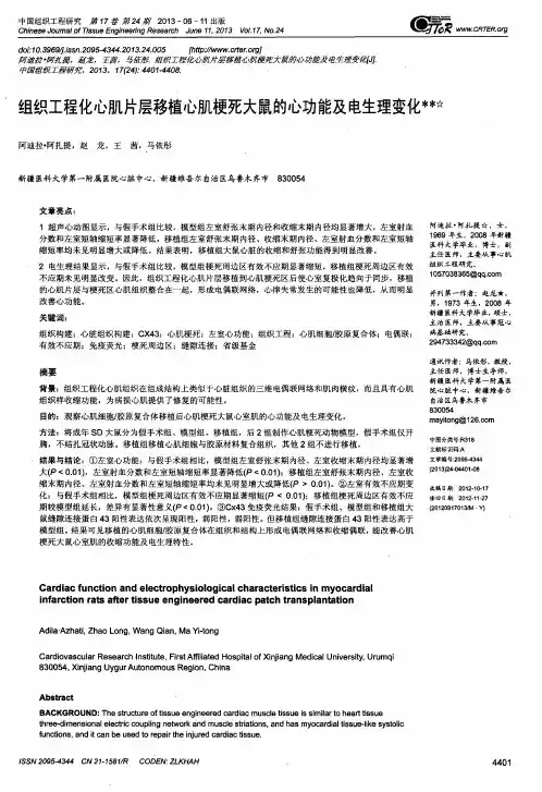 组织工程化心肌片层移植心肌梗死大鼠的心功能及电生理变化