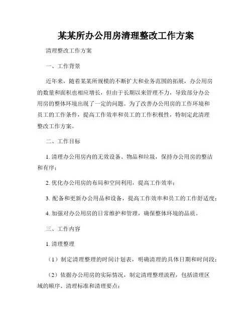 某某所办公用房清理整改工作方案