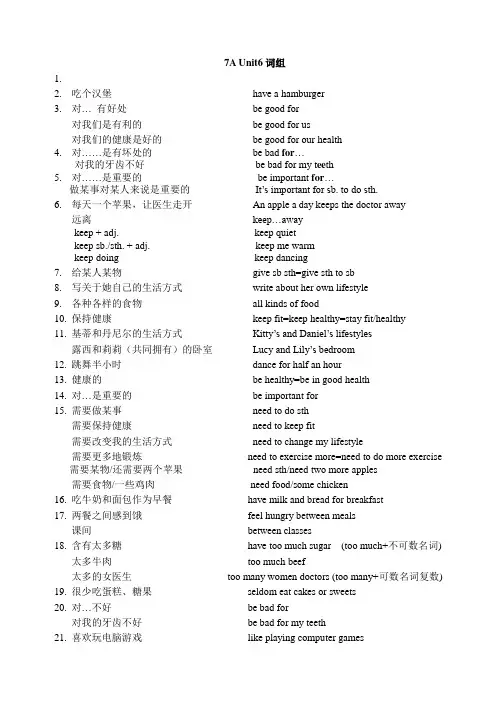 Unit 6 词组-牛津译林版七年级英语上册