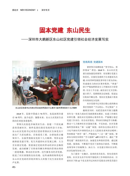 固本党建东山民生——深圳市大鹏新区东山社区党建引领社会经济发展写实