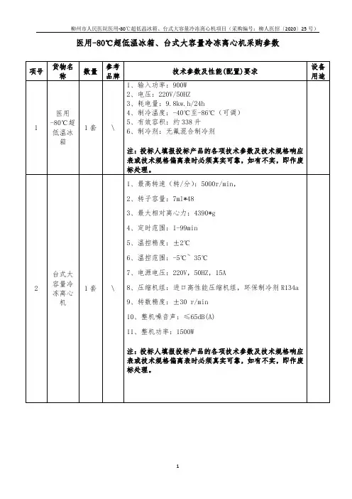医用-80℃超低温冰箱、台式大容量冷冻离心机采购参数