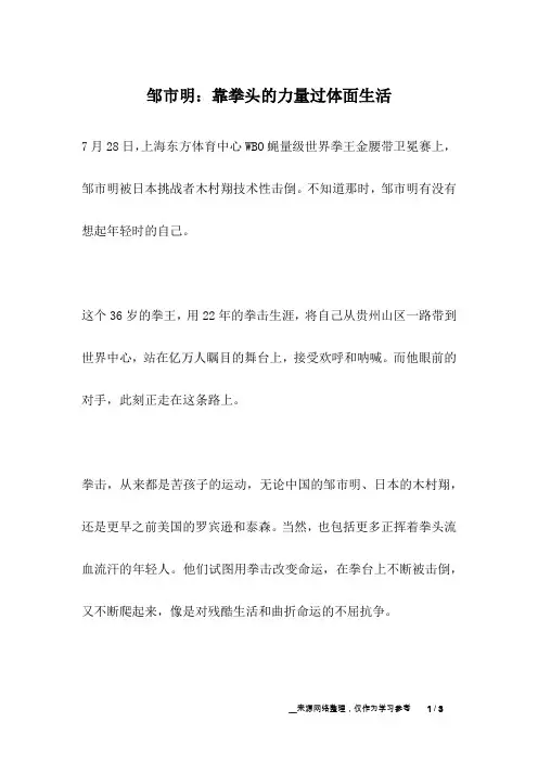 邹市明：靠拳头的力量过体面生活_名人故事
