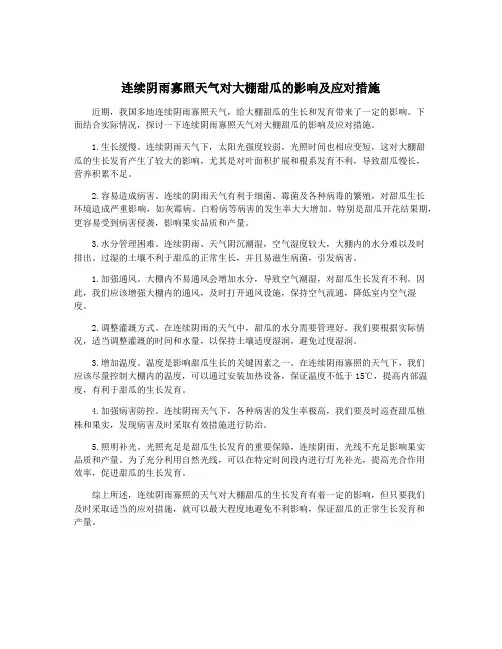 连续阴雨寡照天气对大棚甜瓜的影响及应对措施