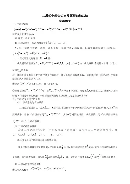 二项式定理知识点及题型归纳总结