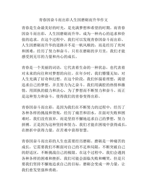 青春因奋斗而出彩人生因磨砺而升华作文