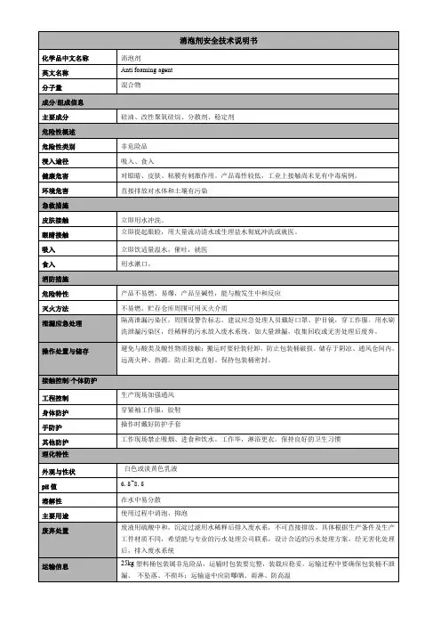 消泡剂(通用)MSDS