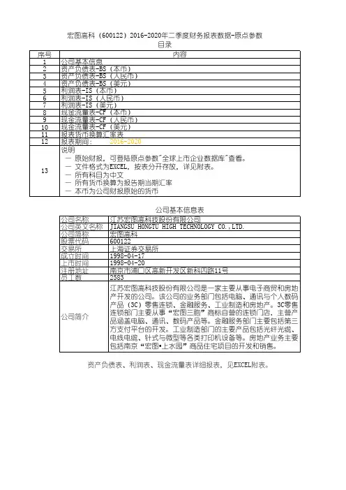 宏图高科(600122)2016-2020年二季度财务报表数据-原点参数