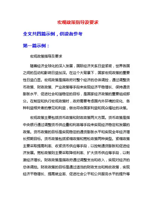 宏观政策指导及要求