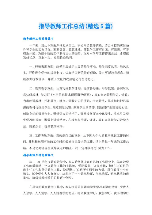 指导教师工作总结(精选5篇)