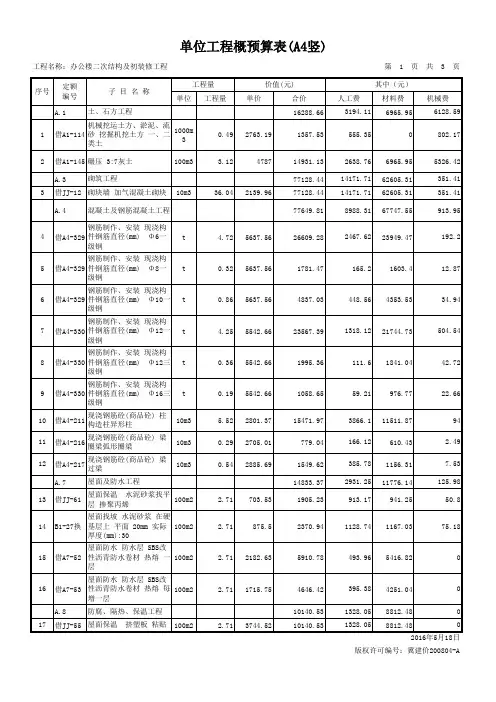单位工程概预算表(A4竖)