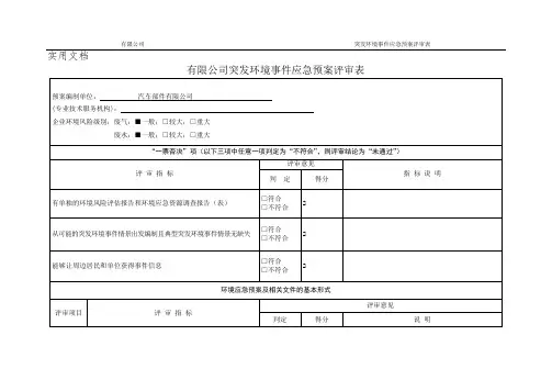 突发环境事件应急预案评审表