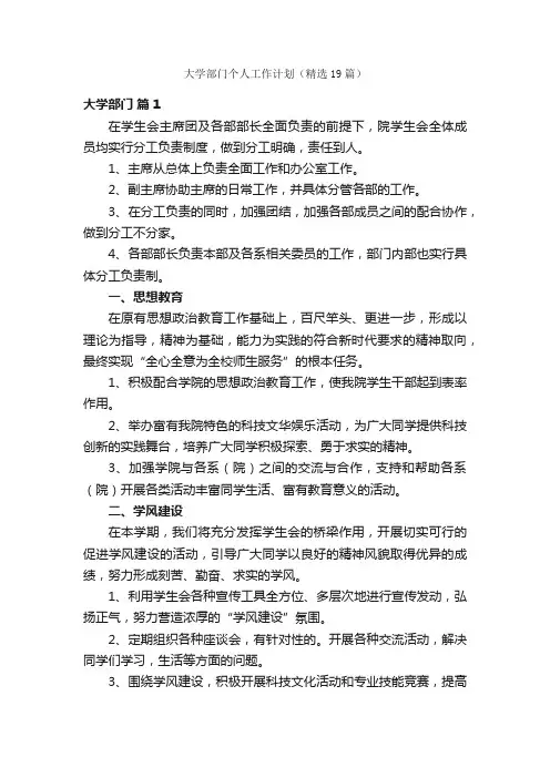 大学部门个人工作计划（精选19篇）