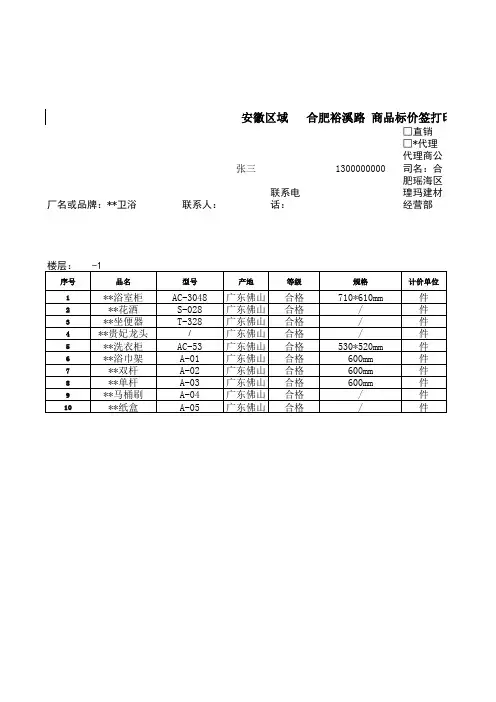 -1楼卫浴标价签模板
