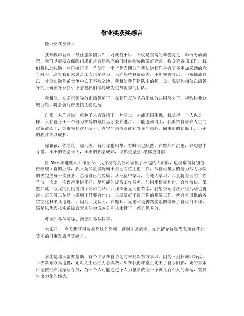 敬业奖获奖感言