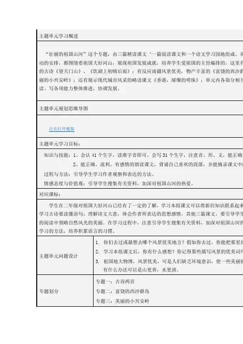 壮丽的祖国山河主题单元学习概述