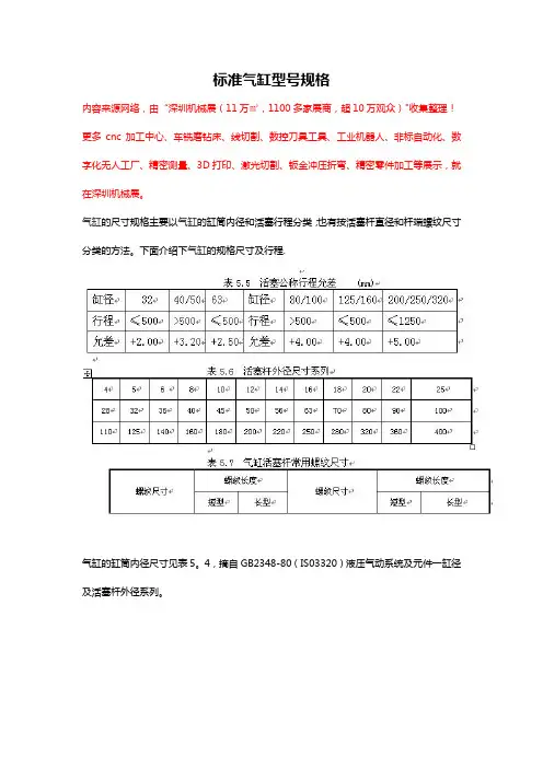 标准气缸型号规格大全【范本模板】